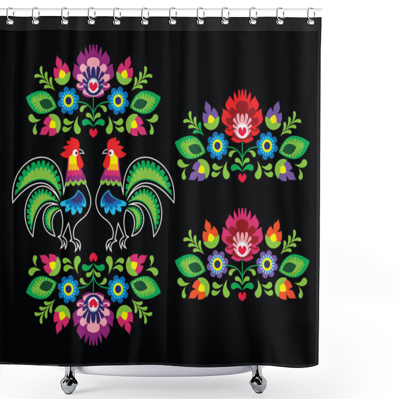 Personality  Polish folk art embroidery with roosters - traditional folk pattern shower curtains