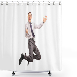 Personality  Businessman Jumping And Gesturing Success Shower Curtains