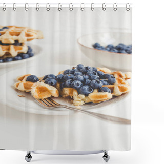 Personality  Composition Of Waffles And Blueberries Shower Curtains
