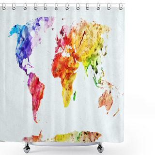 Personality  Watercolor World Map Shower Curtains