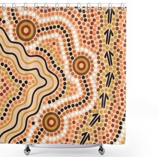 Personality  Hand Drawn Aboriginal Abstract Depicting Flowing Water, Kangaroo Tracks And Waterholes Shower Curtains