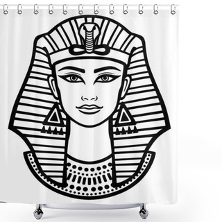 Personality  Animation Portrait Of The Beautiful Egyptian Woman. Black The White Vector Illustration Isolated On A White Background. Print, Poster, T-shirt, Tattoo. Shower Curtains