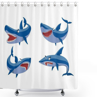 Personality  Vector Shark Character Set. Shower Curtains
