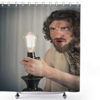 Personality  Stupid Caveman Lightbulb Shower Curtains