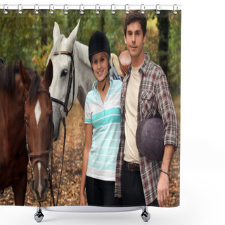 Personality  Horseback Riders With Their Horses Shower Curtains