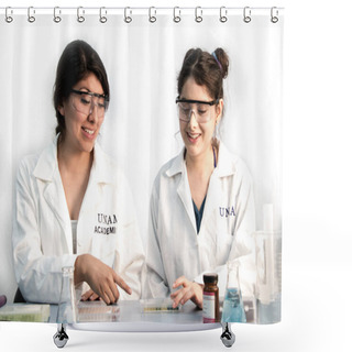 Personality  Two Lab Mates Working On Science Project Shower Curtains