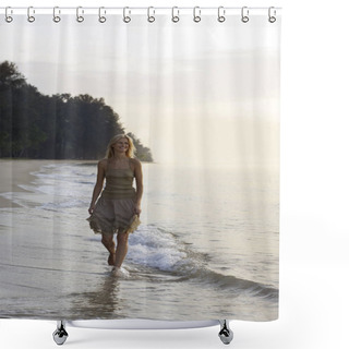 Personality  Woman Relaxig On Beach Shower Curtains