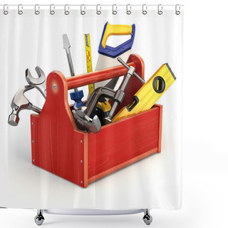 Personality  Toolbox With Tools On White Isolated Background. Shower Curtains