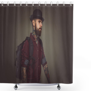 Personality  Bearded Tattooed Guy With Walking Stick Shower Curtains