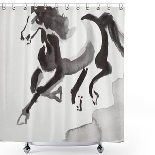 Personality  Paper With Japanese Painting With Grey Horse Shower Curtains