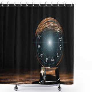 Personality  Crystal Ball With Zodiac Signs Illustration On Wooden Table Isolated On Black Shower Curtains