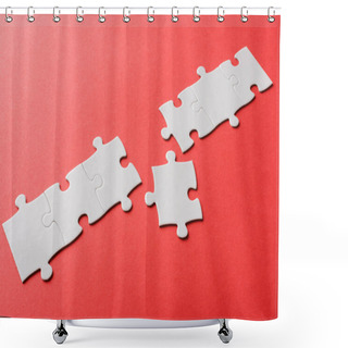 Personality  White Connected Jigsaw Near Puzzle Piece On Red  Shower Curtains