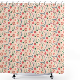 Personality  Vector Floral Pattern In Doodle Style With Flowers And Leaves. Gentle, Spring Floral Background. Shower Curtains