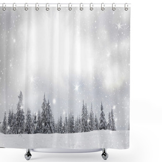 Personality  Christmas Background With Snowy Fir Trees  Shower Curtains