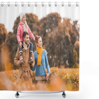 Personality  Happy Family Walking In Park Shower Curtains