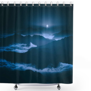 Personality  Sunrise On Distant Mountains With Morning Fog Shower Curtains
