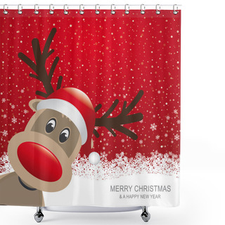 Personality  Reindeer Red Hat Snow Snowflake White Background Shower Curtains
