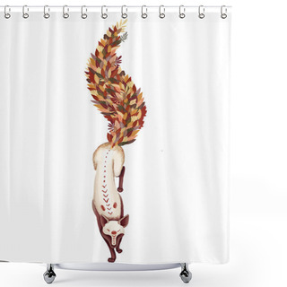 Personality  Autumn Forest Fox. Red Tail Of Leaves. Graceful, Elegant Animal. Isolated On White Background. Shower Curtains