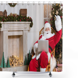 Personality  Santa Claus With Laptop At Home Shower Curtains