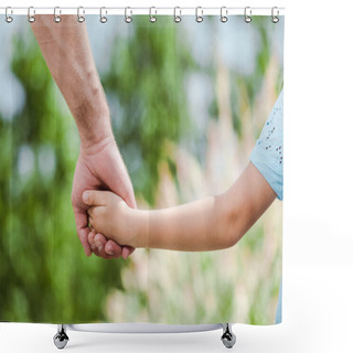 Personality  Cropped View Of Father Holding Hands With Daughter  Shower Curtains