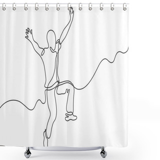 Personality  Continuous Line Drawing Of Jumping Happy Healthy Man Shower Curtains