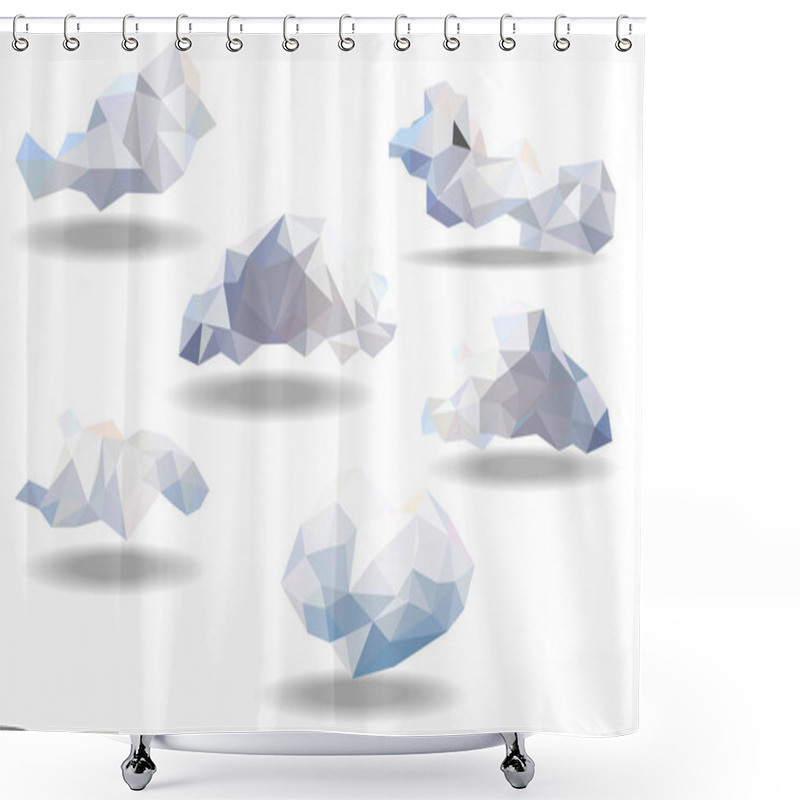 Personality  White Clouds Set Low Poly Vector,isolated With White Background,nature Objected Concept,diamond,geometric And Triangle Shape Design,crystal Style Collection,vector Art And Illustration. Shower Curtains