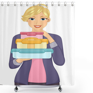 Personality  Woman Carrying Food Containers Shower Curtains