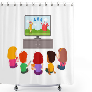 Personality  Little Kid Watching Television And Feel Happy Shower Curtains