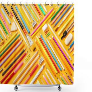 Personality  School Supplies On Yellow Background Shower Curtains