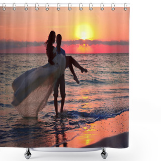 Personality  Romantic Newlyweds On Beach Shower Curtains