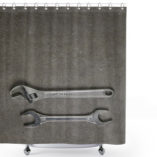 Personality  Top View Of Adjustable Wrench And Spanner On Gray Surface  Shower Curtains