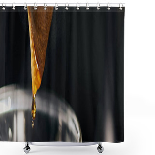 Personality  Close Up View Of Fresh Espresso Dripping From Filter Bag Into Glass Coffee Pot, V-60 Style, Banner Shower Curtains