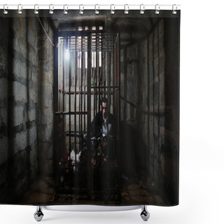 Personality  Mentally-disturbed Man Hong Zhengqu Sits In A Cage At Home In Baisha Village, Dongshi Town, Jinjiang City, Southeast Chinas Fujian Province, 18 February 2014 Shower Curtains