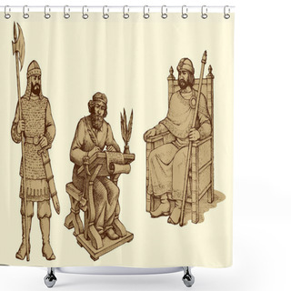 Personality  Vector Drawing Of Ancient King Shower Curtains