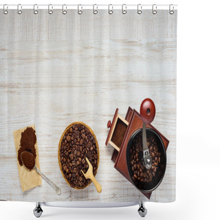 Personality  Coffe Ground, Beans And Grinder With Copy Space Area Shower Curtains