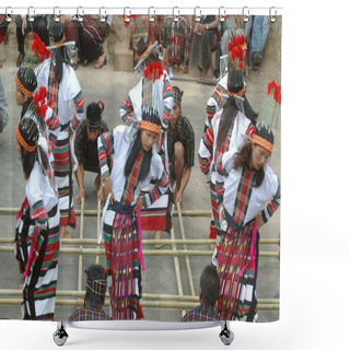 Personality  People Performing Cheraw Bamboo Dance Aizwal; Mizoram; India Shower Curtains
