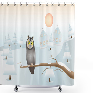 Personality  A Sitting Owl: Christmas Card Shower Curtains