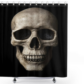 Personality  Frontal View At Human Skull With Dramatic Lightning Is Isolated On A Black Background Shower Curtains