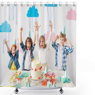 Personality  Happy Kids At Birthday Table  Shower Curtains