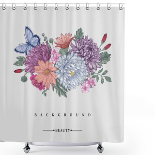 Personality  Bouquet Of Flowers And A Butterfly. Shower Curtains