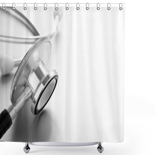 Personality  Stethoscope On White Background Close-up And A Place For Your Text Shower Curtains