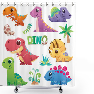 Personality  Vector Illustration Of Cartoon Dinosaur Character Set Shower Curtains