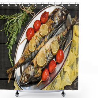 Personality  Mackerel Or Scomber Cooked On Brazier With Lime, Rosemary, Cherr Shower Curtains