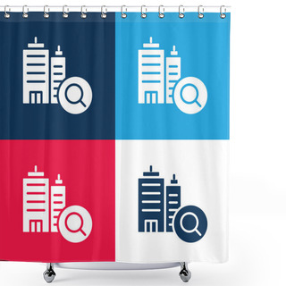 Personality  Booking Blue And Red Four Color Minimal Icon Set Shower Curtains