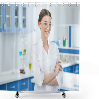 Personality  Scientist In White Coat And Glasses Shower Curtains