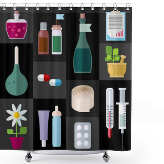 Personality  Medicine Items Flat Icons Shower Curtains