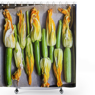 Personality  Fried Zucchini Flowers Stuffed With Cream Cheese, Ricotta, Tasty Shower Curtains