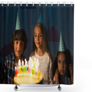 Personality  Kids Looking At Birthday Cake Shower Curtains