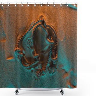Personality  Top View Of Bend Rope With Knots On Sand With Orange And Blue Lights Shower Curtains