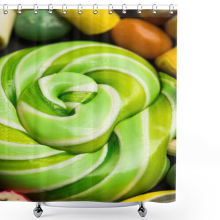 Personality  Close Up View Of Swirl Green Tasty Shiny Sweet Lollipop Shower Curtains